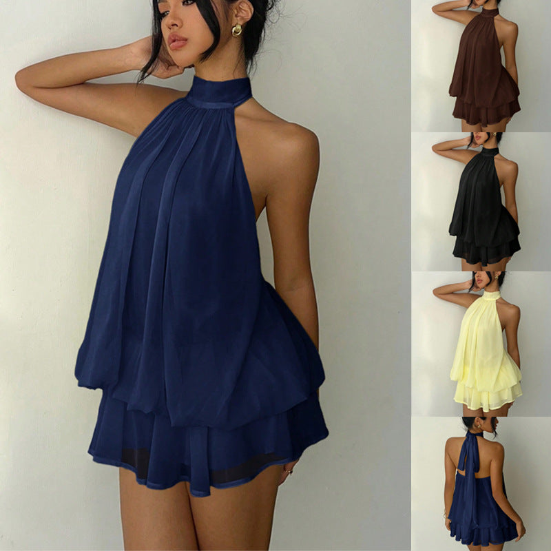 Womens Halter Neck Backless Short Dress