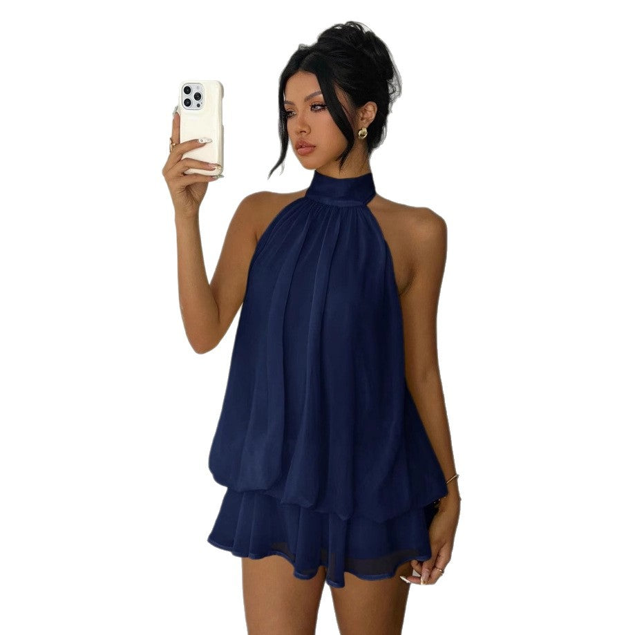 Womens Halter Neck Backless Short Dress