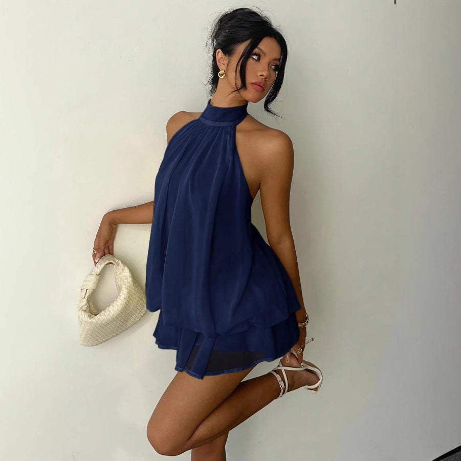 Womens Halter Neck Backless Short Dress