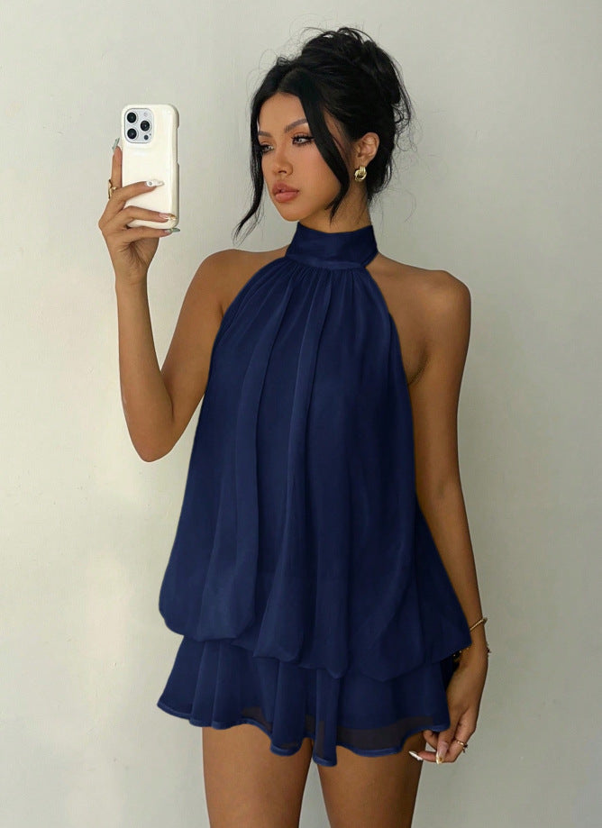 Womens Halter Neck Backless Short Dress