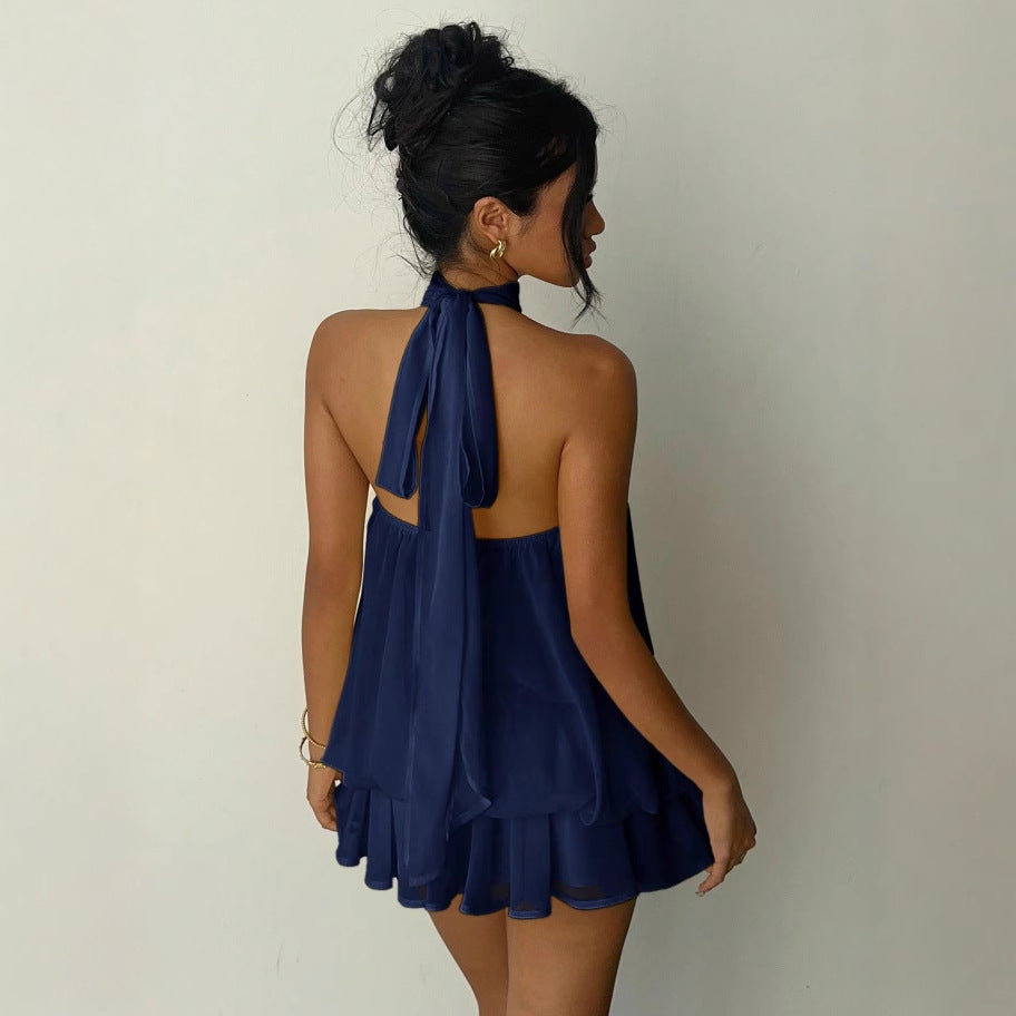Womens Halter Neck Backless Short Dress