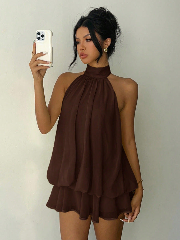 Womens Halter Neck Backless Short Dress