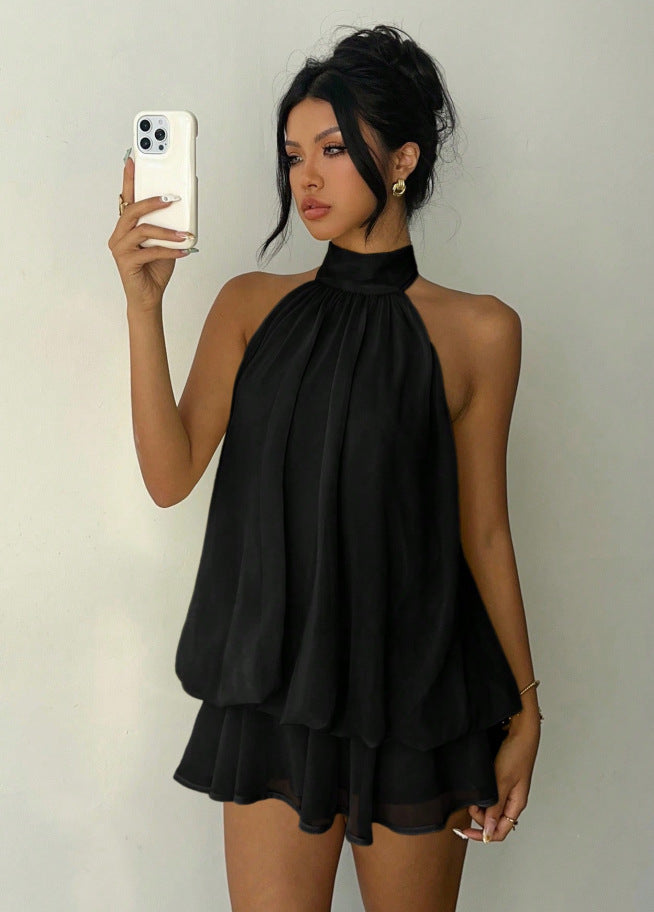 Womens Halter Neck Backless Short Dress