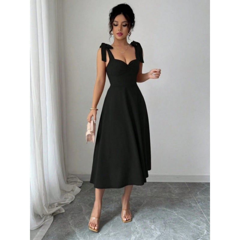 Solid Color Elegant Square Neck Puff Sleeve Long Dress