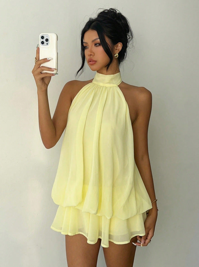 Womens Halter Neck Backless Short Dress