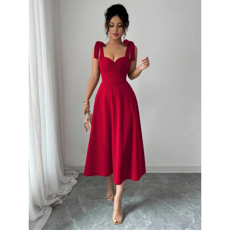 Solid Color Elegant Square Neck Puff Sleeve Long Dress